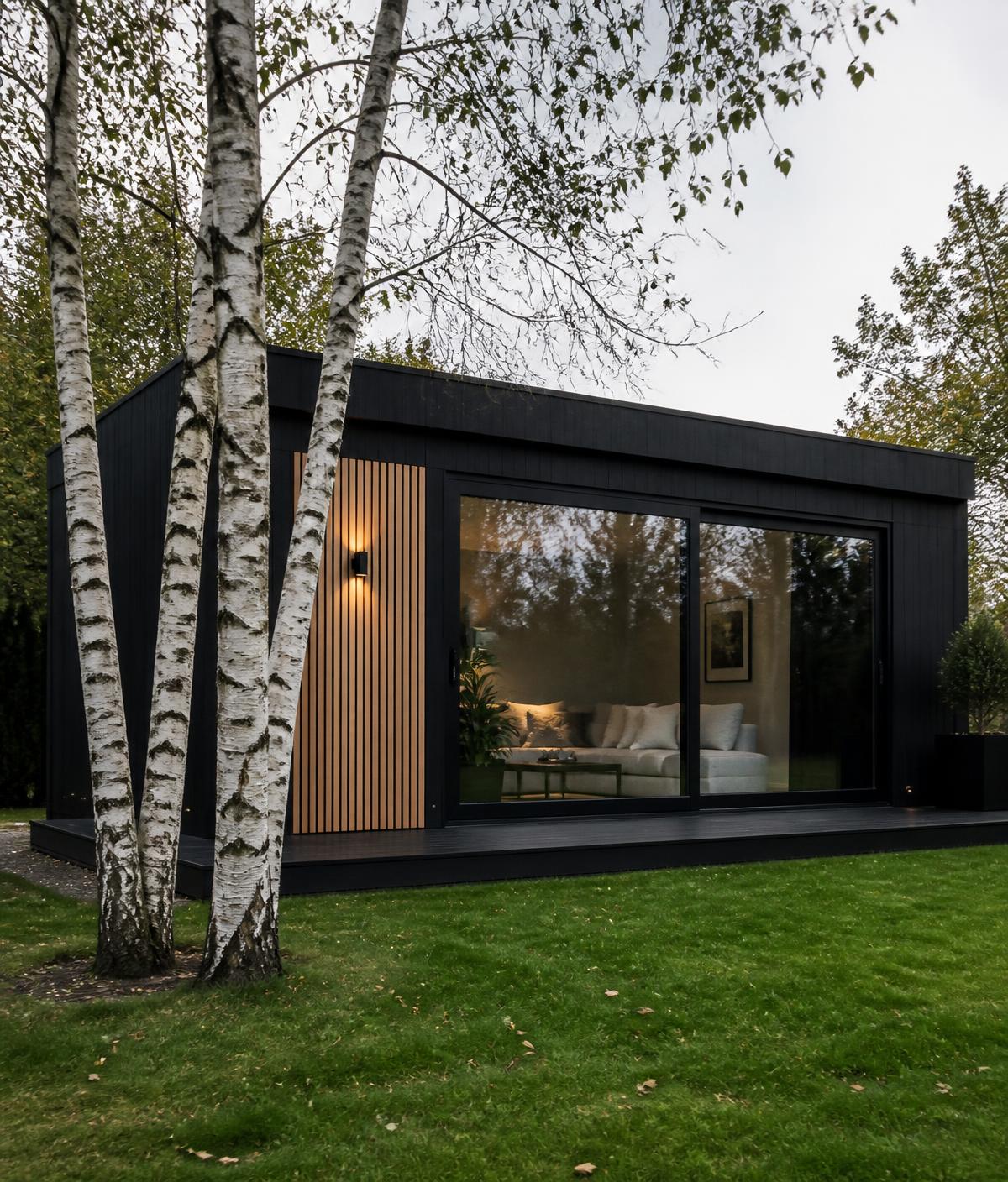 Modern black garden room with bifold doors